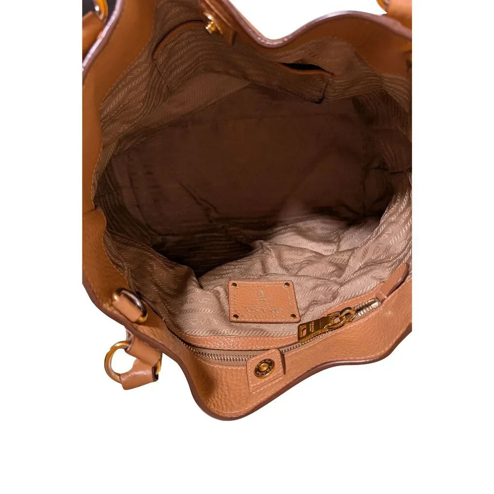 Prada - Tan Pebbled Leather Vitello Daino Satchel Bag